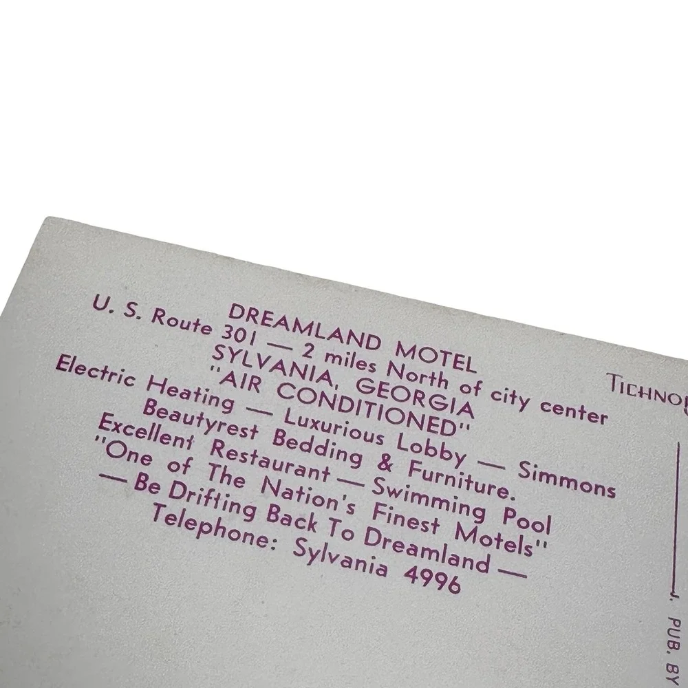 Dreamland Motel Sylvania Georgia US Route 301 Unused 1950s Postcard Techno-Gloss